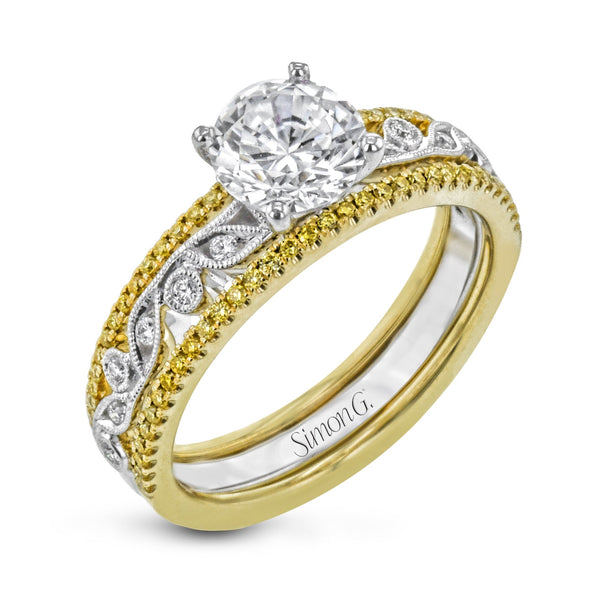 Round - cut Engagement Ring & Matching Wedding Band in 18k Gold with Diamonds - Simon G. Jewelry