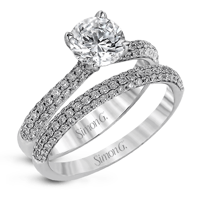 Round - cut Engagement Ring & Matching Wedding Band in 18K Gold with Diamonds - Simon G. Jewelry