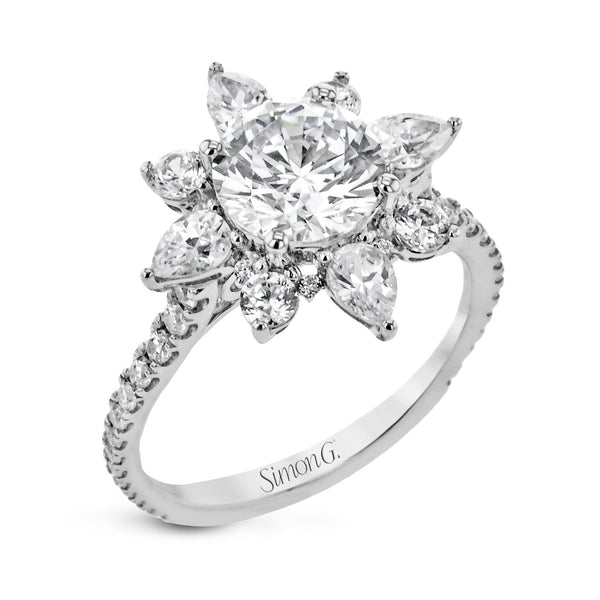 Round - Cut Flower Halo Engagement Ring In 18k Gold With Diamonds - Simon G. Jewelry