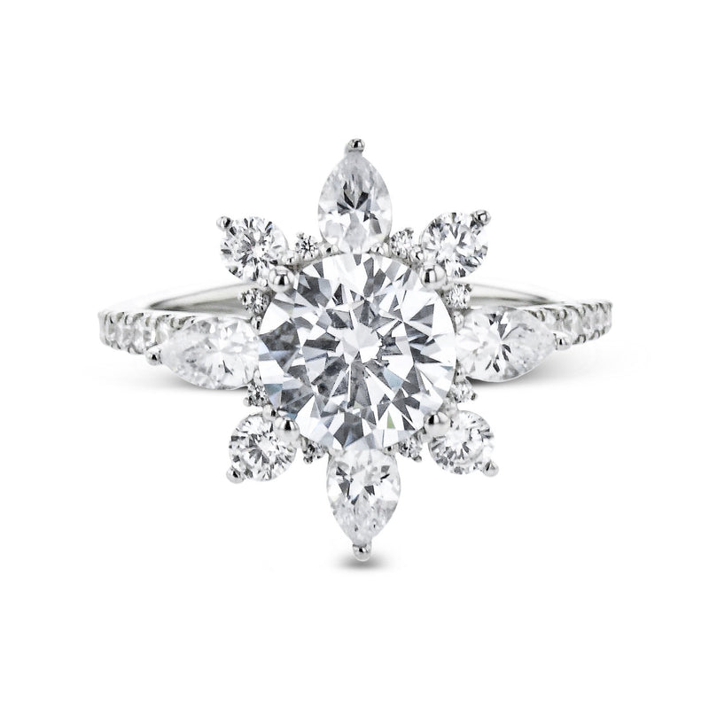 Round - Cut Flower Halo Engagement Ring In 18k Gold With Diamonds - Simon G. Jewelry