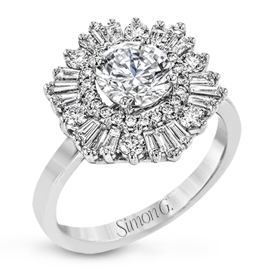 Round - cut Flower Halo Engagement Ring in 18k Gold with Diamonds - Simon G. Jewelry