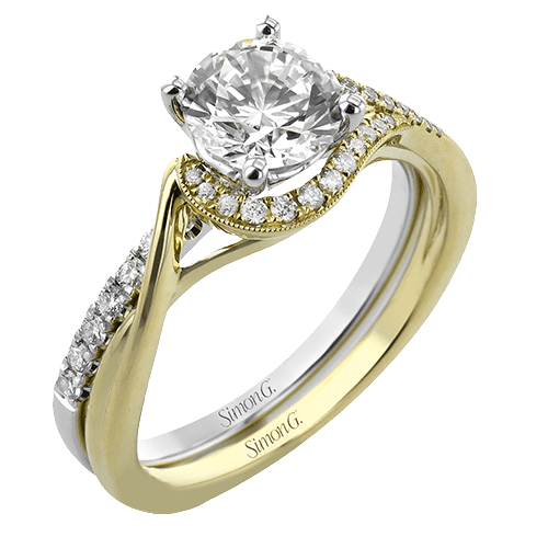 Round - cut Half - Halo Engagement Ring & Matching Wedding Band in 18k Gold with Diamonds - Simon G. Jewelry