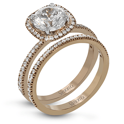 Round - cut Halo Engagement Ring & Matching Wedding Band in 18k Gold with Diamonds - Simon G. Jewelry