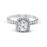 Round - cut Halo Engagement Ring & Matching Wedding Band in 18k Gold with Diamonds - Simon G. Jewelry