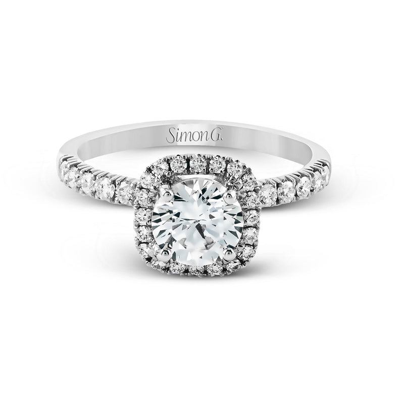 Round - cut Halo Engagement Ring & Matching Wedding Band in 18k Gold with Diamonds - Simon G. Jewelry