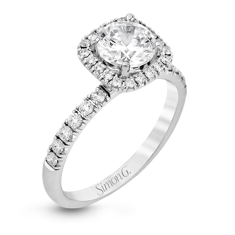 Round - cut Halo Engagement Ring & Matching Wedding Band in 18k Gold with Diamonds - Simon G. Jewelry