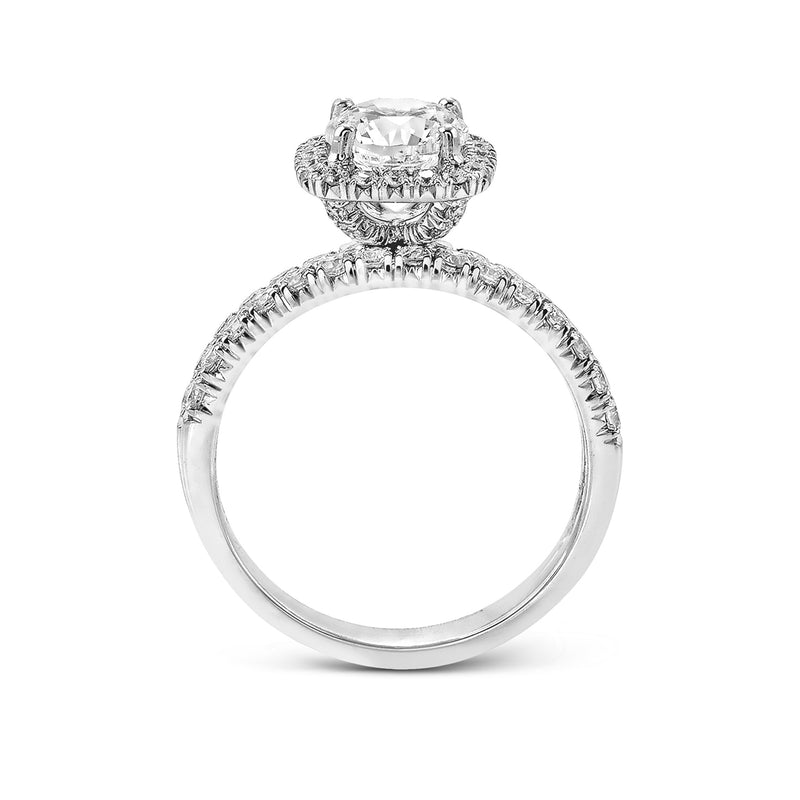 Round - cut Halo Engagement Ring & Matching Wedding Band in 18k Gold with Diamonds - Simon G. Jewelry