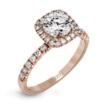 Round - cut Halo Engagement Ring & Matching Wedding Band in 18k Gold with Diamonds - Simon G. Jewelry