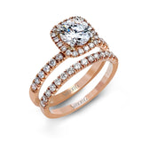 Round - cut Halo Engagement Ring & Matching Wedding Band in 18k Gold with Diamonds - Simon G. Jewelry