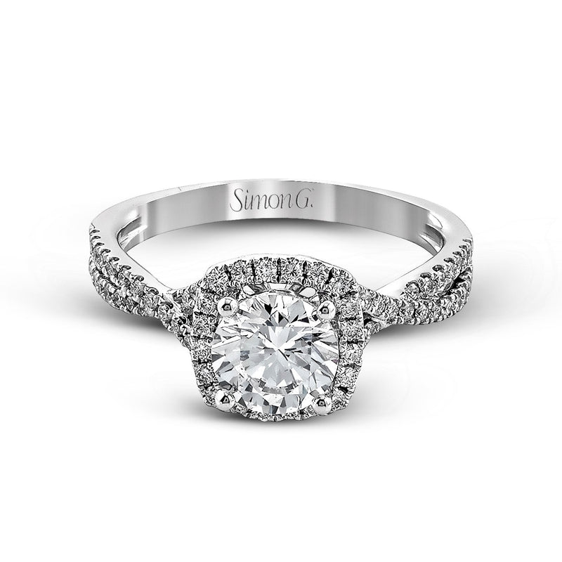 Round - cut Halo Engagement Ring & Matching Wedding Band in 18k Gold with Diamonds - Simon G. Jewelry