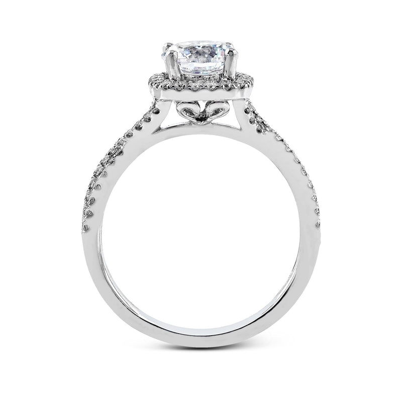 Round - cut Halo Engagement Ring & Matching Wedding Band in 18k Gold with Diamonds - Simon G. Jewelry