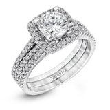 Round - cut Halo Engagement Ring & Matching Wedding Band in 18k Gold with Diamonds - Simon G. Jewelry