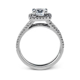 Round - cut Halo Engagement Ring & Matching Wedding Band in 18k Gold with Diamonds - Simon G. Jewelry