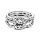 Round - cut Halo Engagement Ring & Matching Wedding Band in 18k Gold with Diamonds - Simon G. Jewelry