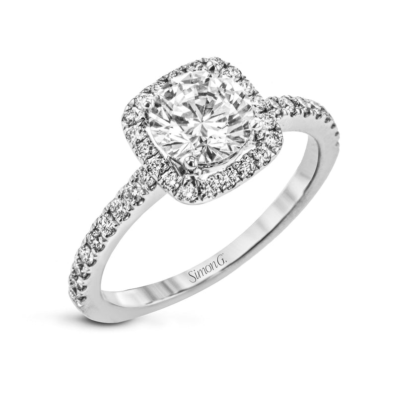 Round - cut Halo Engagement Ring & Matching Wedding Band in 18k Gold with Diamonds - Simon G. Jewelry