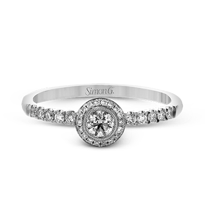 Round - cut Halo Ring & Matching Band in 18k Gold with Diamonds - Simon G. Jewelry