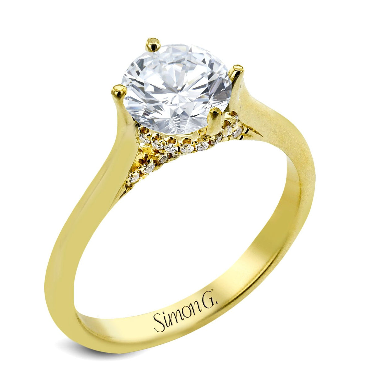 Round-Cut Hidden Halo Engagement Ring In 18k Gold With Diamonds