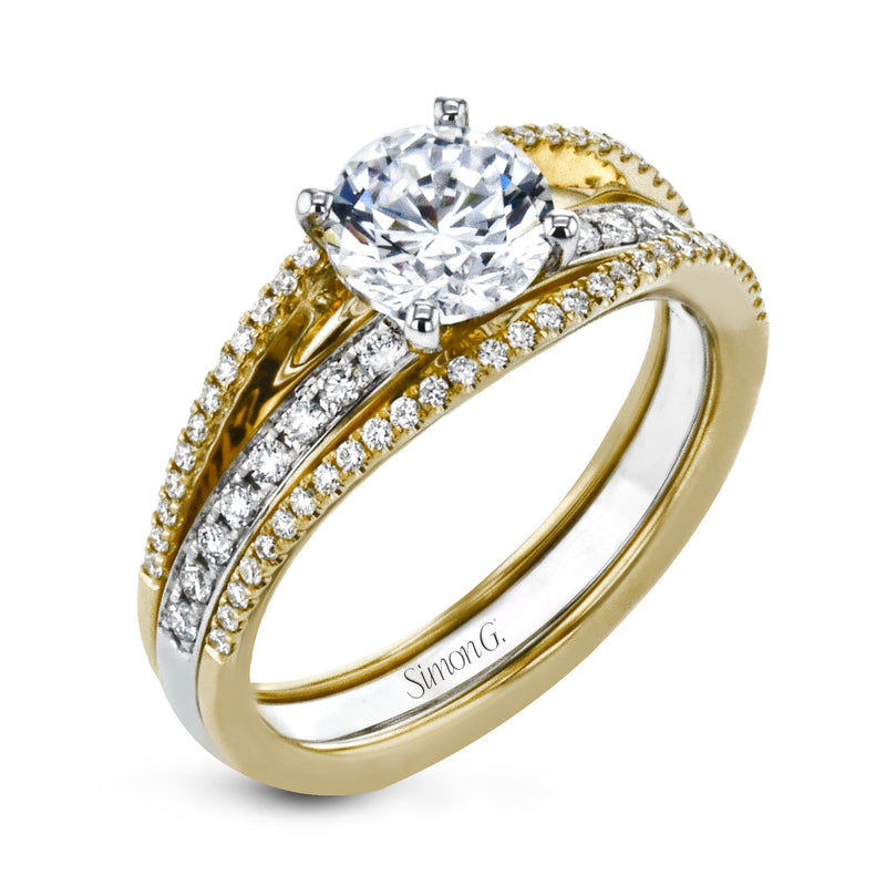 Round-cut Split-Shank Engagement Ring Matching Wedding Band in