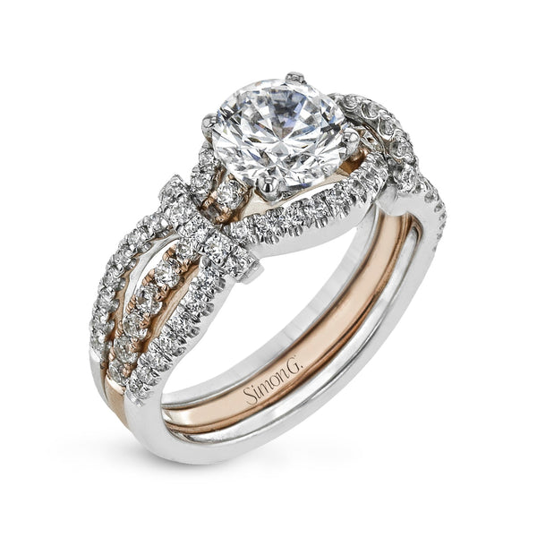 Round - cut Split - Shank Engagement Ring & Matching Wedding Band in 18k Gold with Diamonds - Simon G. Jewelry