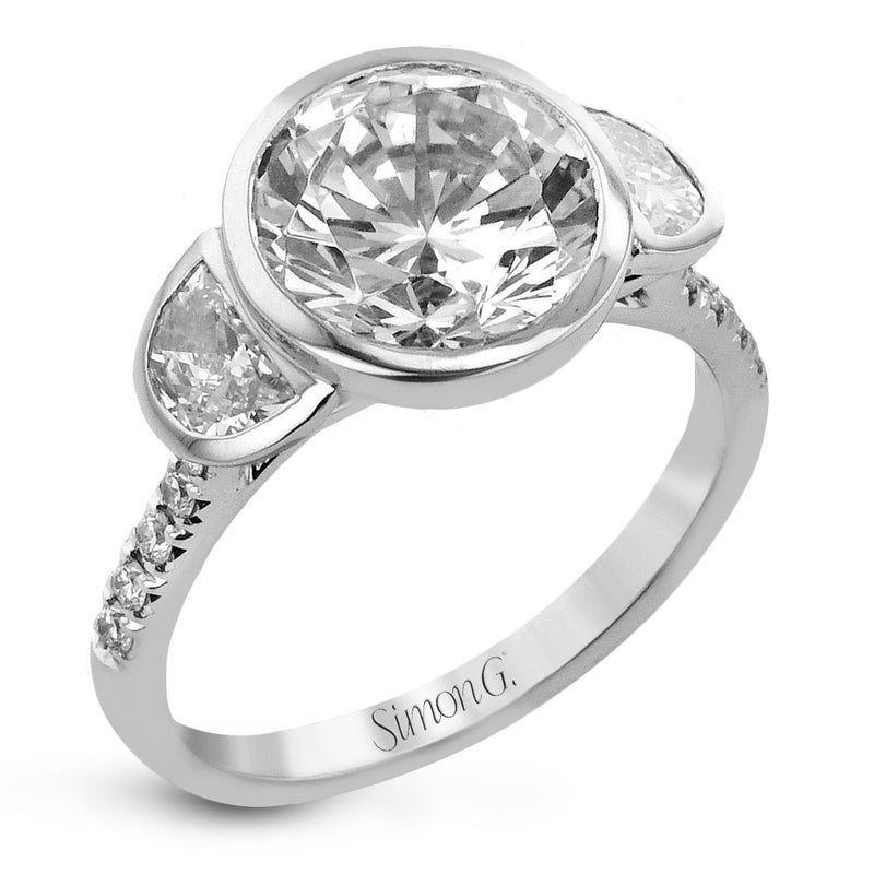 Round - cut Three - stone Engagement Ring in 18k Gold with Diamonds - Simon G. Jewelry