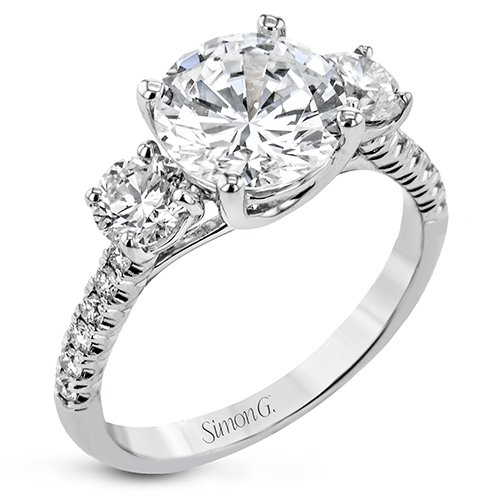 Round - cut Three - stone Engagement Ring in 18k Gold with Diamonds - Simon G. Jewelry