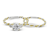 Round - cut Three - stone Engagement Ring & Matching Wedding Band in 18k Gold with Diamonds - Simon G. Jewelry