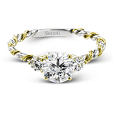 Round - cut Three - stone Engagement Ring & Matching Wedding Band in 18k Gold with Diamonds - Simon G. Jewelry