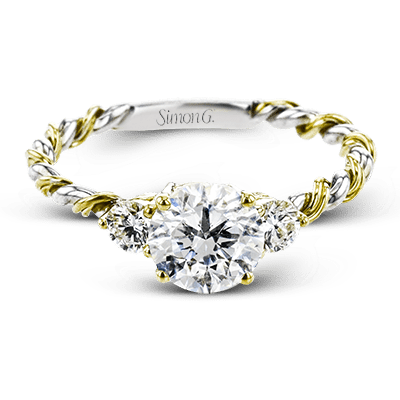 Round - cut Three - stone Engagement Ring & Matching Wedding Band in 18k Gold with Diamonds - Simon G. Jewelry