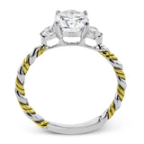 Round - cut Three - stone Engagement Ring & Matching Wedding Band in 18k Gold with Diamonds - Simon G. Jewelry