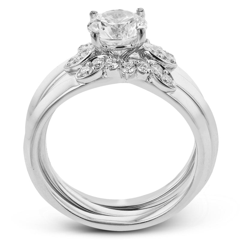 Round - cut Three - Stone Engagement Ring & Matching Wedding Band in 18k Gold with Diamonds - Simon G. Jewelry