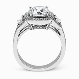 Round - cut Three - Stone Halo Engagement Ring in 18k Gold with Diamonds - Simon G. Jewelry