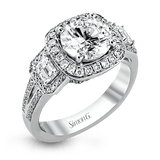 Round - cut Three - Stone Halo Engagement Ring in 18k Gold with Diamonds - Simon G. Jewelry