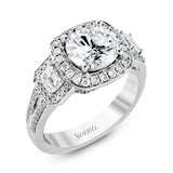 Round - cut Three - Stone Halo Engagement Ring in 18k Gold with Diamonds - Simon G. Jewelry