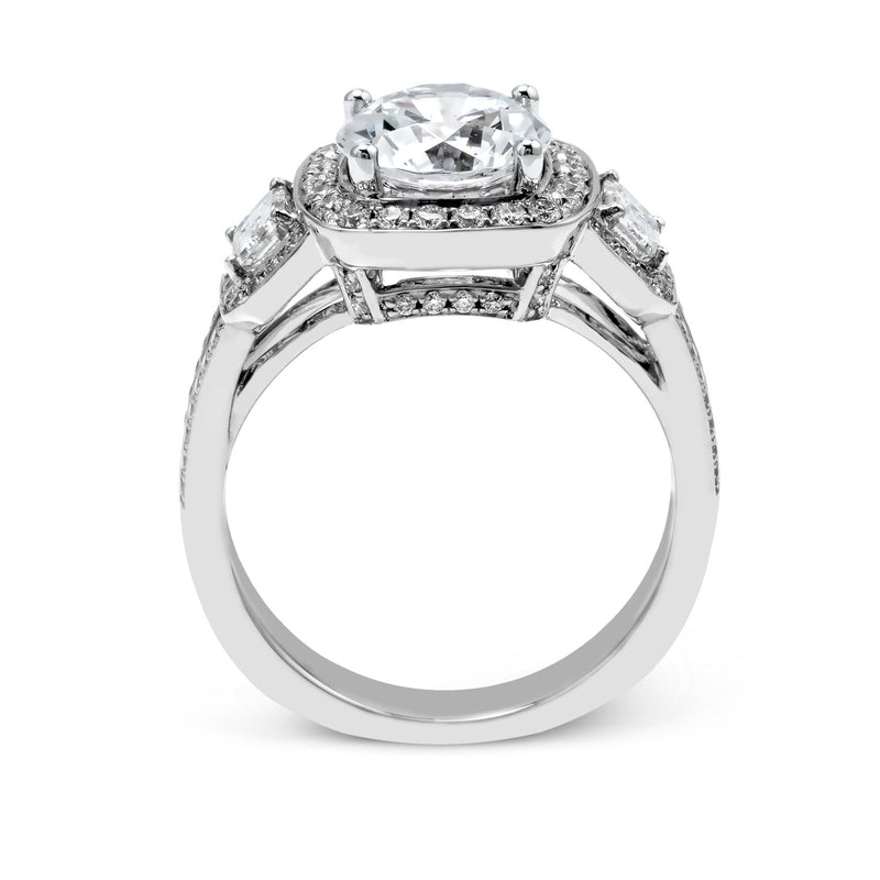 Round - cut Three - Stone Halo Engagement Ring in 18k Gold with Diamonds - Simon G. Jewelry