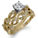 Round - cut Trellis Engagement Ring & Matching Wedding Band in 18k Gold with Diamonds - Simon G. Jewelry