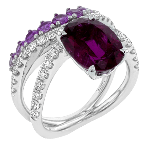 Rubellite Gemstone Color Ring in 18k Gold with Diamonds and Rubies - Simon G. Jewelry