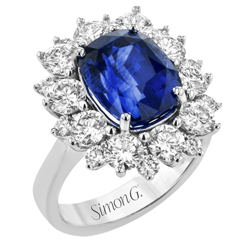 Sapphire Halo Color Ring in 18k Gold with Diamonds - Simon G. Jewelry