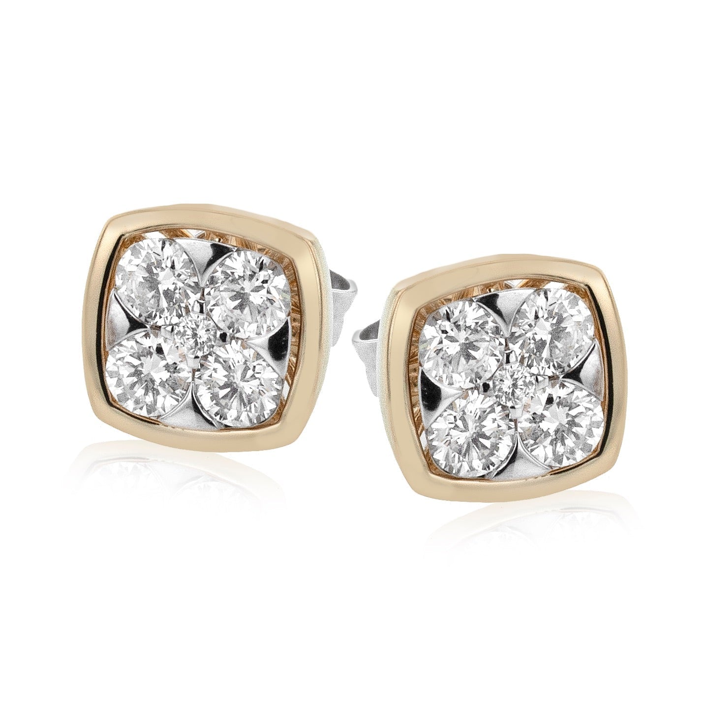 Square Diamond Cluster Stud Earrings in 18k Gold - Simon G. Jewelry
