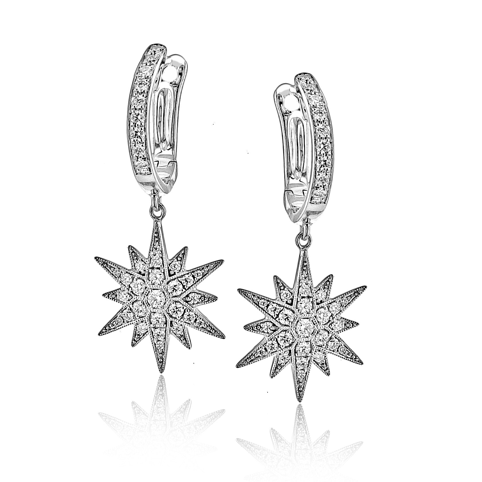 Starburst Drop Hoop Earring in 18k Gold with Diamonds - Simon G. Jewelry