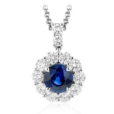 Tempera Sapphire Pendant Necklace in 18k Gold with Diamonds - Simon G. Jewelry