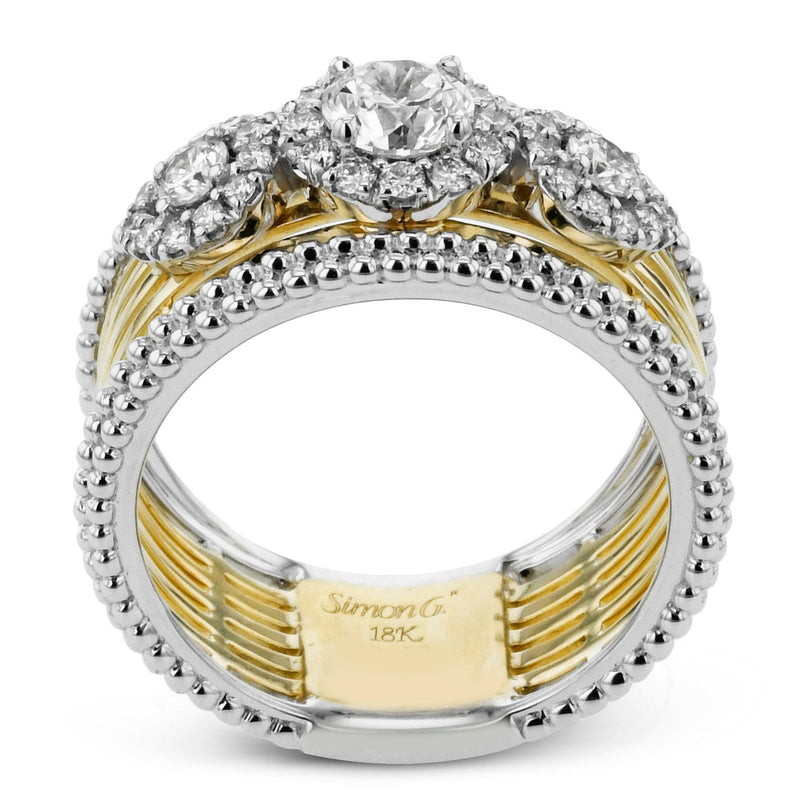 Three - Stone Halo Fashion Ring In 18k Gold With Diamonds - Simon G. Jewelry