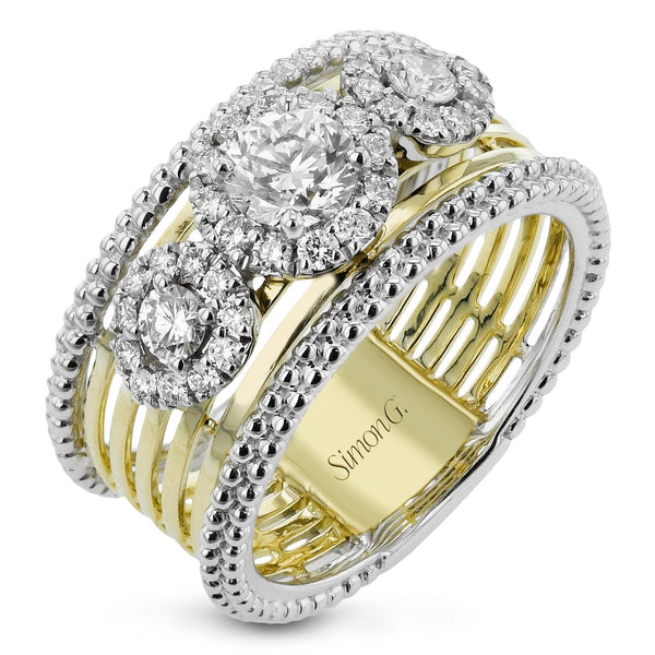 Three - Stone Halo Fashion Ring In 18k Gold With Diamonds - Simon G. Jewelry