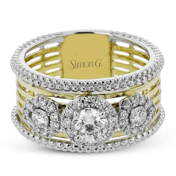 Three - Stone Halo Fashion Ring In 18k Gold With Diamonds - Simon G. Jewelry