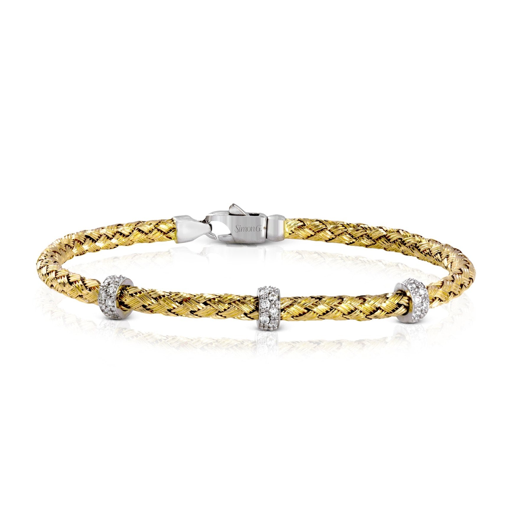 Woven Bangle in 18k Gold with Diamonds - Simon G. Jewelry