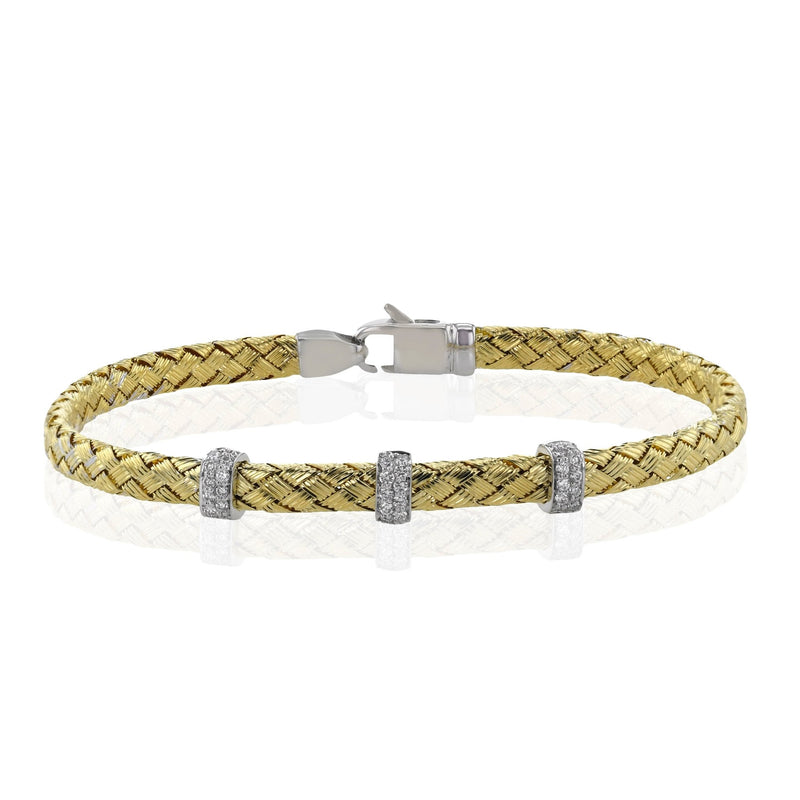 Woven Bangle in 18k Gold with Diamonds - Simon G. Jewelry