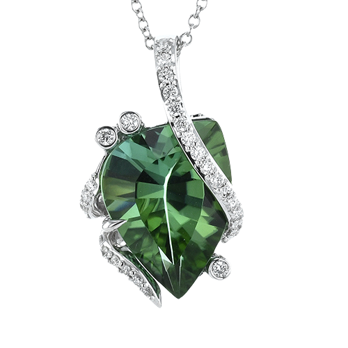 GREEN TOURMALINE PENDANT NECKLACE IN 18K GOLD WITH DIAMONDS