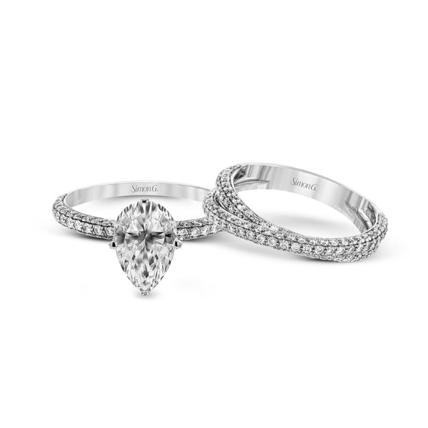 Pear-cut Criss-cross Engagement Ring & Matching Wedding Band in 18k Gold with Diamonds