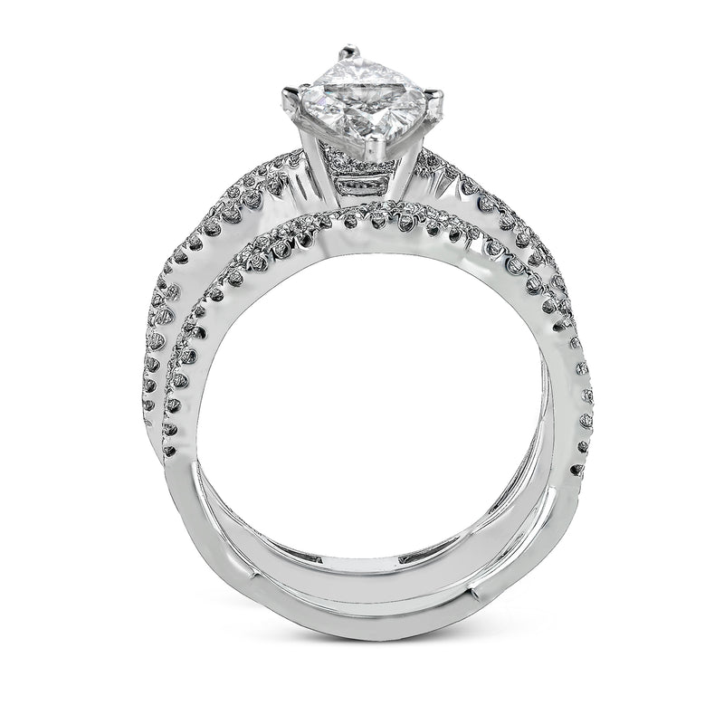 Marquise-cut Criss-cross Engagement Ring & Matching Wedding Band in 18k Gold with Diamonds