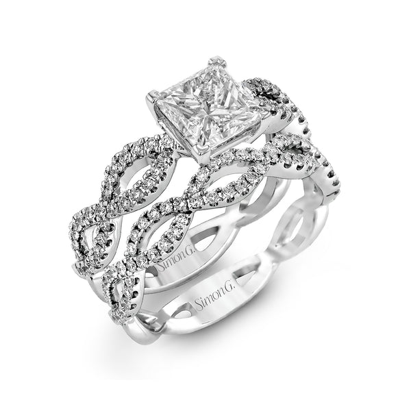 Princess-cut Criss-cross Engagement Ring & Matching Wedding Band in 18k Gold with Diamonds