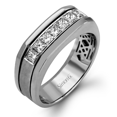 18ct Diamond Corner Band Ring White Gold Mens Ring SizeR, 021000111374